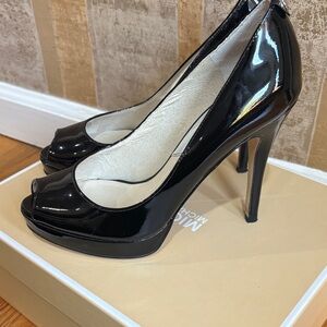 Michael Kors Glossy Black Peep Toe Heels